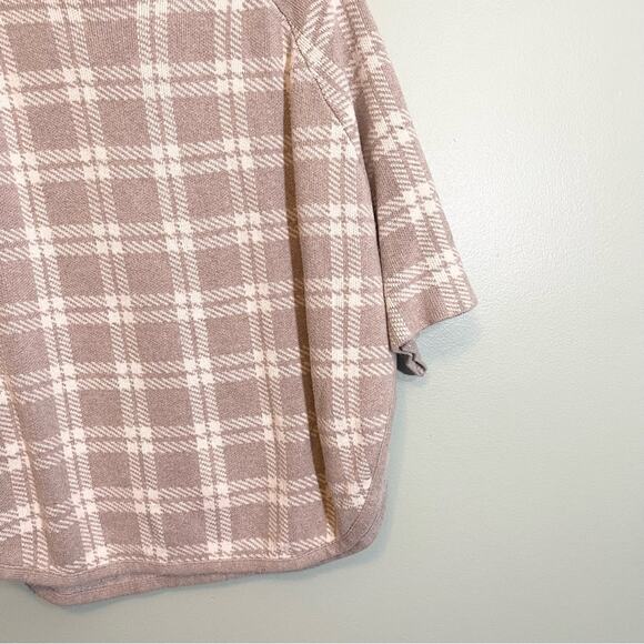 LOFT Outlet Women's Tan Plaid Turtleneck 3/4 Sleeve Poncho Knit Sweater Medium - Picture 11 of 14